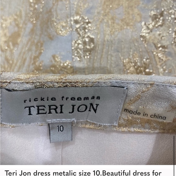 Teri Jon Metallic Gold Midi Dress Size 10 - Picture 7 of 11